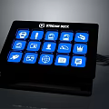 Stream Deck Control Device With Black Panel Blue Illuminated Customizable Icons And Buttons