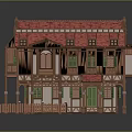 Cartoon Style Wooden House With Red Roof Tiles Multiple Windows Porch And Fence Structure