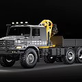 Mercedes-Benz Gray Utility Vehicle with Yellow Crane and Heavy Duty Off-Road Tires