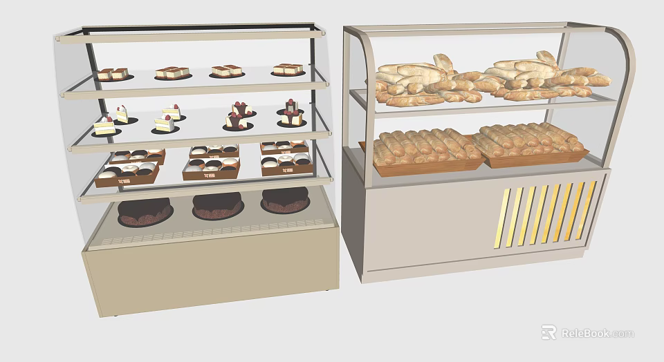 Commercial Display Shelves with Glass Doors for Desserts and Bread Pastries Storage 3d model 