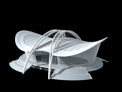 Modern Architectural Design With Sleek White Exterior And Arched Grid Roof Structures 3d model