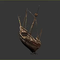 Wooden Ship Model With Detailed Masts Intricate Rigging And Green Base