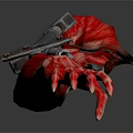 Futuristic Red Robotic Mechanical Arm With Metal Structure And Muscle Design