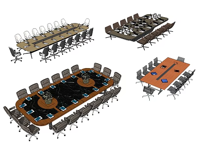 Various Office Conference Tables With Chairs And Different Material Tops 3d model