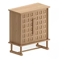 Wooden Decorative Cabinet With Geometric Carved Patterns Natural Finish And Stand Legs For Home Decor