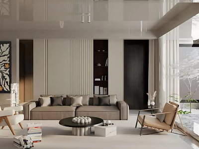 Modern Living Room Interior Design With Comfortable Sofa Coffee Table And Wall Art 3d model