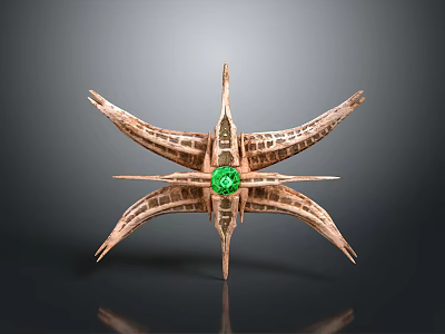 Intricate Star Shaped Jewelry Ornament Featuring Green Gemstone In Metal Frame 3d model