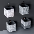 Modern Square Stone Sinks With Gray Texture And Brass Faucets Design
