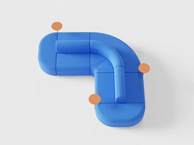 Blue Curved Public Chair With Modular Design And Orange Circular Accents 3d model