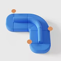 Blue Curved Public Chair With Modular Design And Orange Circular Accents