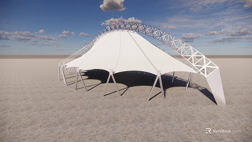 Tensile Membrane Structure With White Membrane Metal Support Frame In Outdoor Open Space Blue Sky 3d model 