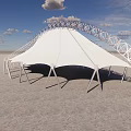 Tensile Membrane Structure With White Membrane Metal Support Frame In Outdoor Open Space Blue Sky