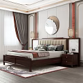 New Chinese background double bed side overlooking 3d model