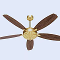 Decorative Golden Air Conditioner Fan With Wooden Blades And Ceiling Mounted Design