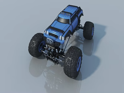 Blue Toy Monster Truck With Large Tires And Black Chassis On Gray Surface 3d model