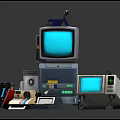 Vintage Computer Equipment Collection With Monitor Printer and Retro Tech Devices
