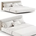 Minimalist Beige Double Bed With Soft Linen Mattress And Decorative Pillows