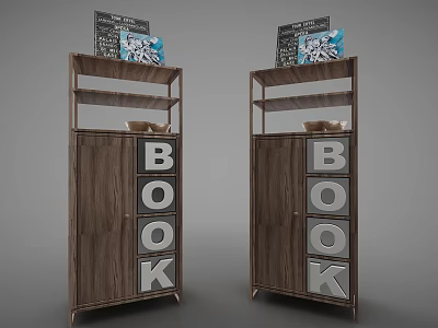 Brown Wooden Decorative Cabinets With BOOK Letters And Books On Shelves 3d model