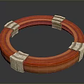Ring Shaped Wooden Household Item With Red Orange Design And Silver Clasps