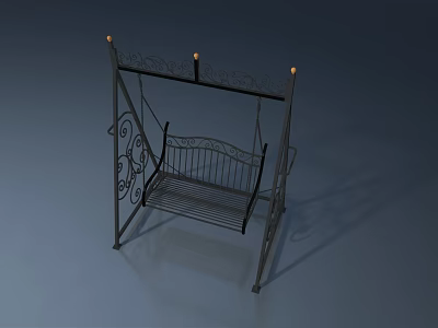 Decorative Black Metal Swing Door With Intricate Iron Design And Small Lights 3d model