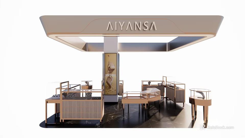 Aiyansa Luxury Jewelry Store Modern Interior With Glass Display Cases And Wooden Counters 3d model 