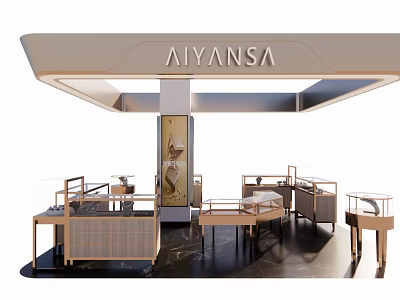 Aiyansa Luxury Jewelry Store Modern Interior With Glass Display Cases And Wooden Counters 3d model