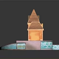 3D Model Castle Building With Bridge Green Lawn And Decorative Patterns