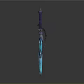 Ornate Ice Crystal Weapon With Blue Glowing Blade And Chain