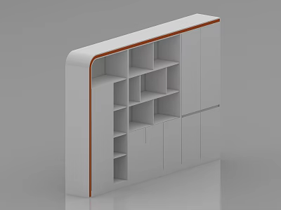 Modern White Bookcase With Orange Trim Open Shelves And Cabinet Storage 3d model
