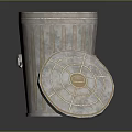 Industrial Style Metal Trash Can With Ribbed Design Handle And Open Lid