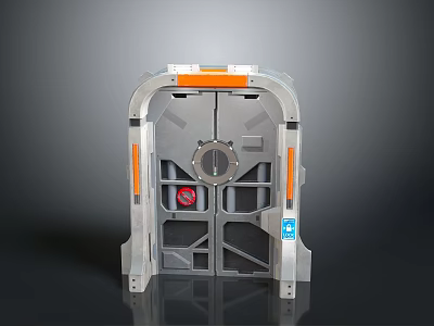 Futuristic Sci-Fi Hatch Structure With Circular Core Orange Stripes And Blue Label 3d model