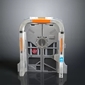 Futuristic Sci-Fi Hatch Structure With Circular Core Orange Stripes And Blue Label 3d model