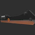 Mechanical Black Weapon Featuring Large Blade and Orange Circular Accents Design