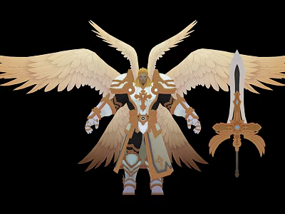Divine Warrior Game Character With Golden Wings Armor And Sacred Sword 3d model