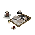 Coffee Pull Flower Coffee Coffee Cup Tray Juice Drink Dessert Cake Combo 3d model