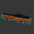 Orange And Black Diesel Locomotive Model With Detailed Wheels And Railway Design