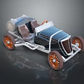 Classic Vintage Open Top Roadster Featuring Brown Seats Orange Wheels And Black Blue Body