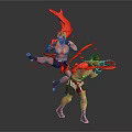 Game Movie Muay Thai Style Fighting Characters With Red Flowing Ribbons And Dynamic Action Poses
