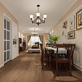 Dining Living Room Interior With Open Layout Chandelier Table Chairs Floral Wallpaper And Natural Light