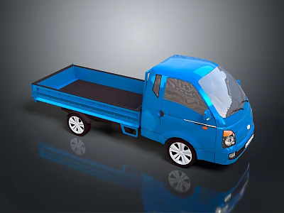 Blue Small Pickup Truck With Open Bed Cab And Shiny Silver Wheels 3d model