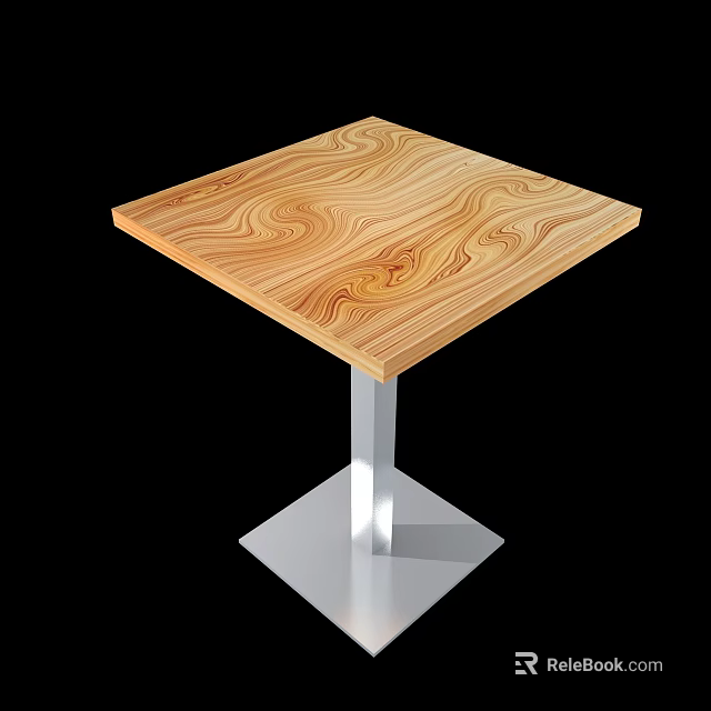 Wooden Tabletop With Natural Grain Pattern And Silver Metal Base Design 3d model 