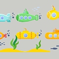 Modern 2D Submarine Submarine Sightseeing Illustration Silhouette 3d model