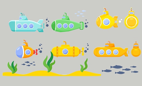 Modern 2D Submarine Sightseeing Illustration Silhouette 3d model