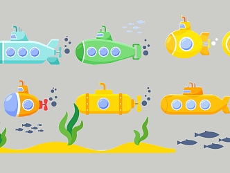 Modern 2D Submarine Sightseeing Illustration Silhouette 3d model