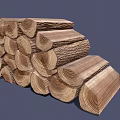 High Quality Natural Wood and Stone Stacked Logs Featuring Visible Growth Rings and Texture
