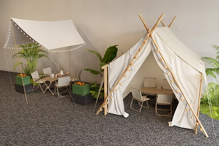 Camping Tent Camping Dining Table and Chair Combination Outdoor Folding Table and Chair Plant Combination Camping Exterior Decoration Lighting 3d model