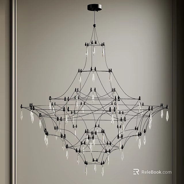 Modern Geometric Chandelier With Intertwined Metal Wires And Glass Drops For Interior 3d model 