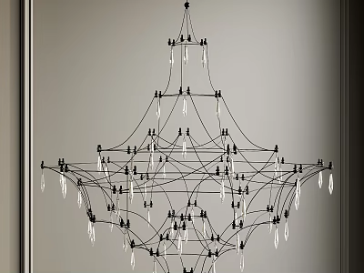 Modern Geometric Chandelier With Intertwined Metal Wires And Glass Drops For Interior 3d model