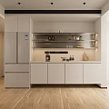 Modern White Sideboard Design With Open Shelves And Storage Cabinets