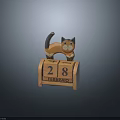 Wooden Cat Shaped Calendar Furniture With February 28 Date